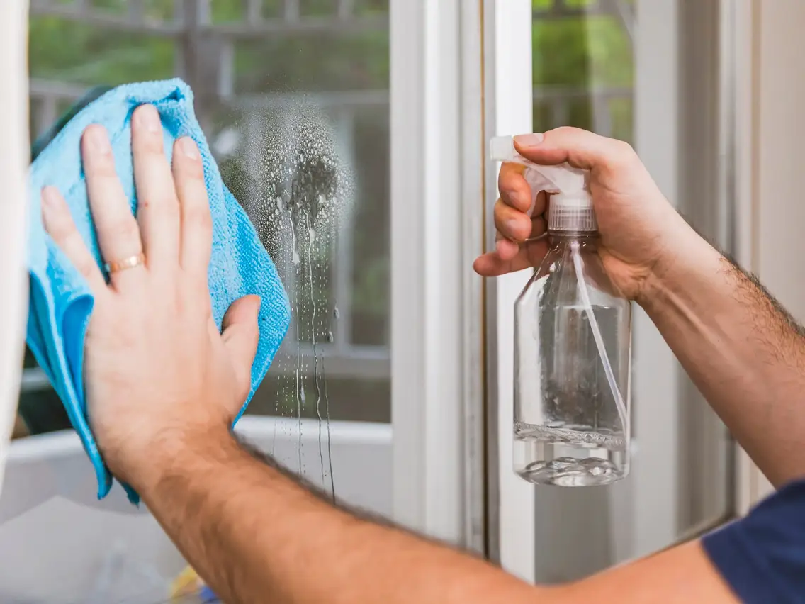 Clean the windows and mirrors using glass spray or vinegar and warm water solution