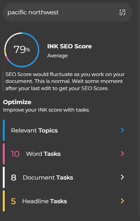 INK for All - SEO optimizer tool results