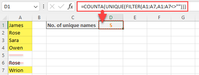Count distinct (different) values ignoring blanks