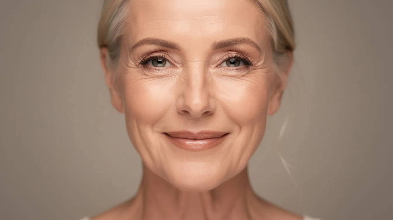 The image features a person in their 50s with a refreshed and natural appearance, showcasing the results of upper eyelid blepharoplasty. Their upper eyelids appear rejuvenated, with a smooth contour and a subtle enhancement that eliminates excess skin, giving them a rested look.