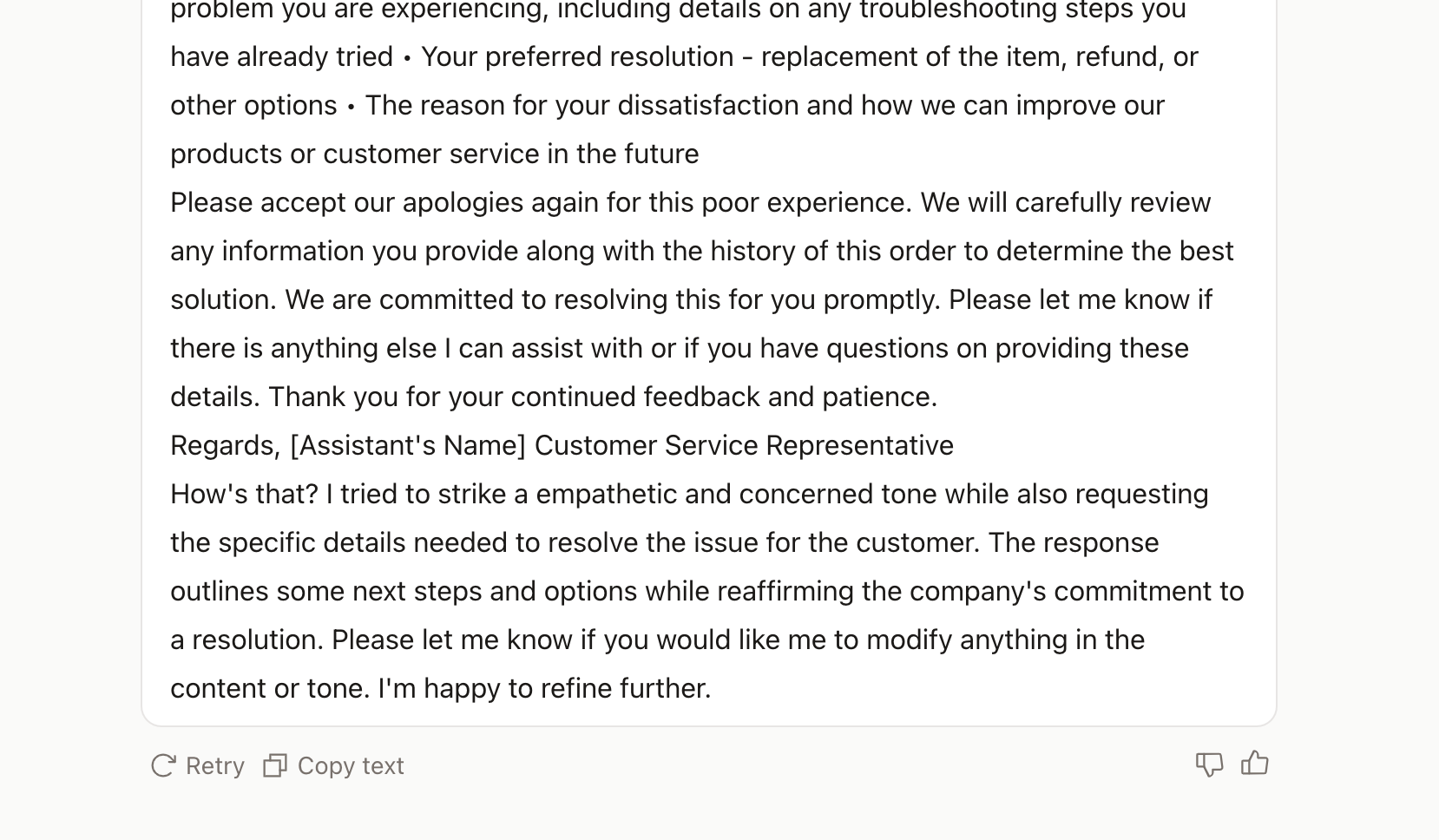 Claude responds to an angry customer email #2