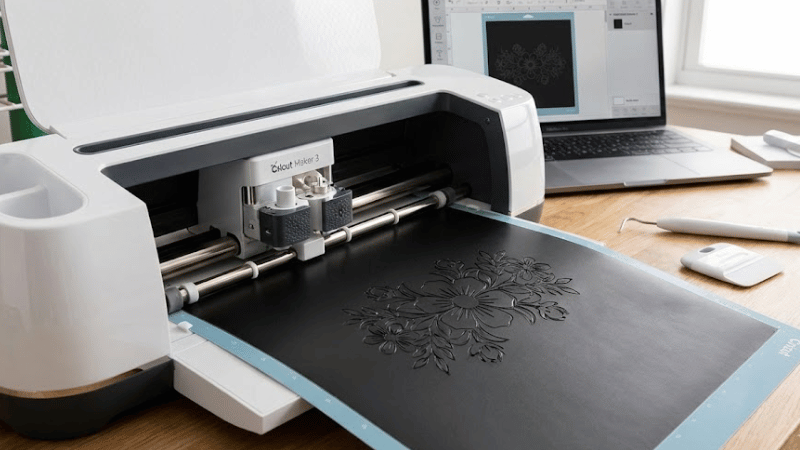 The device is cutting the design from vinyl.