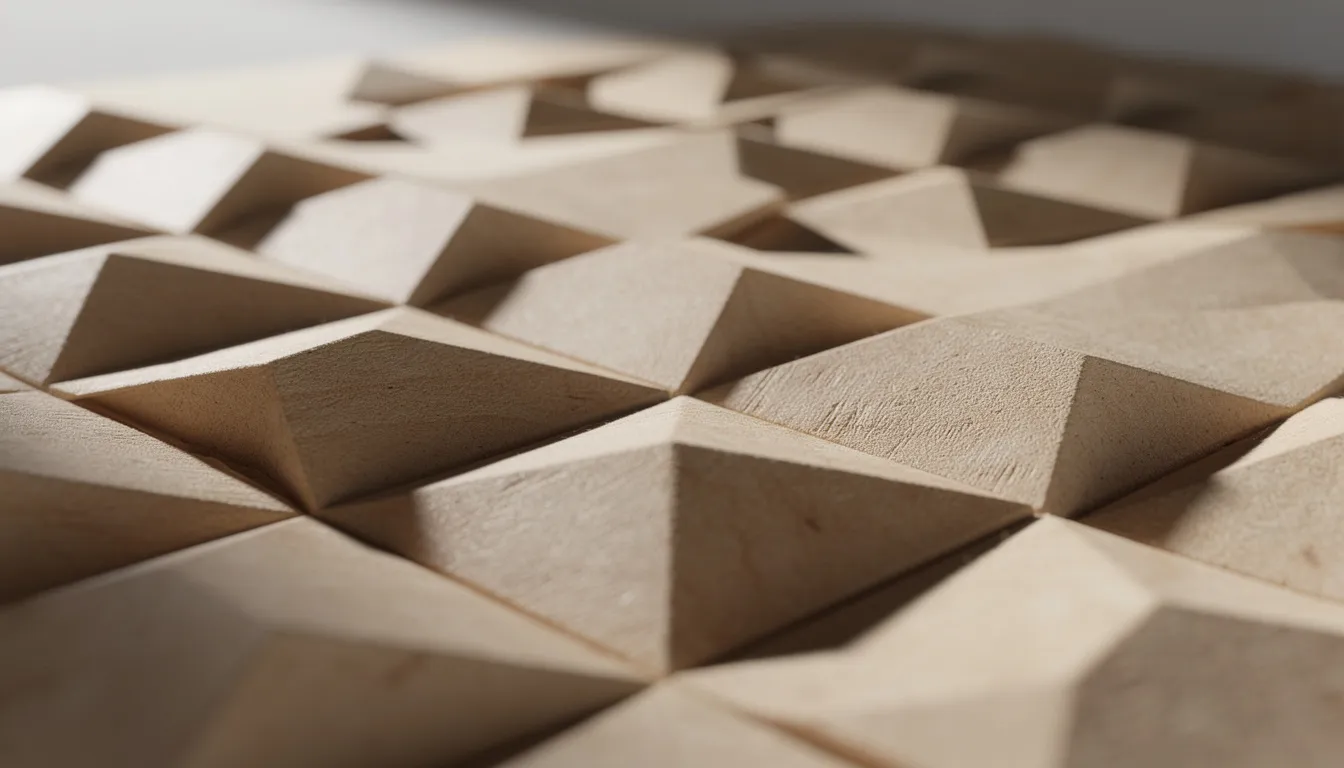 Close-up van een 3D MDF wandpaneel met een geometrisch patroon, dat sfeervol wordt belicht door zijlicht, waardoor schaduwwerking ontstaat. Dit decoratieve wandpaneel biedt een unieke look en kan perfect worden gebruikt in een sfeervol interieur.