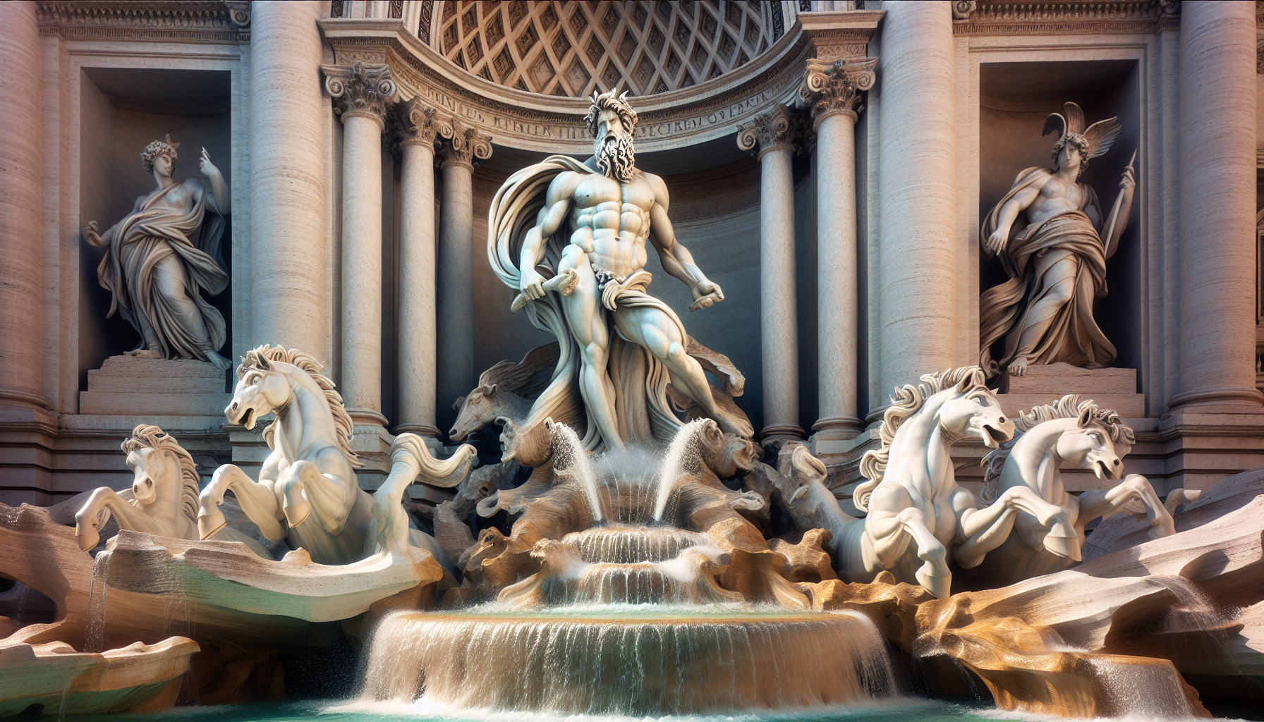 Sculpture of Oceanus, Greek sea god at Trevi Fountain