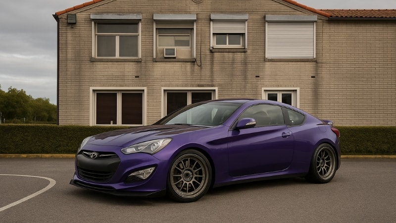 Car wrapped in chrome matte purple vinyl wrap