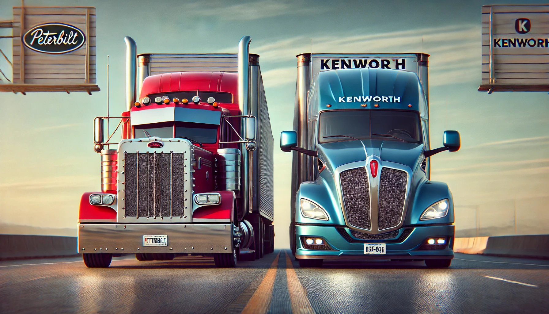 side by side visual comparison of a Kenworth vs  Peterbilt Truck