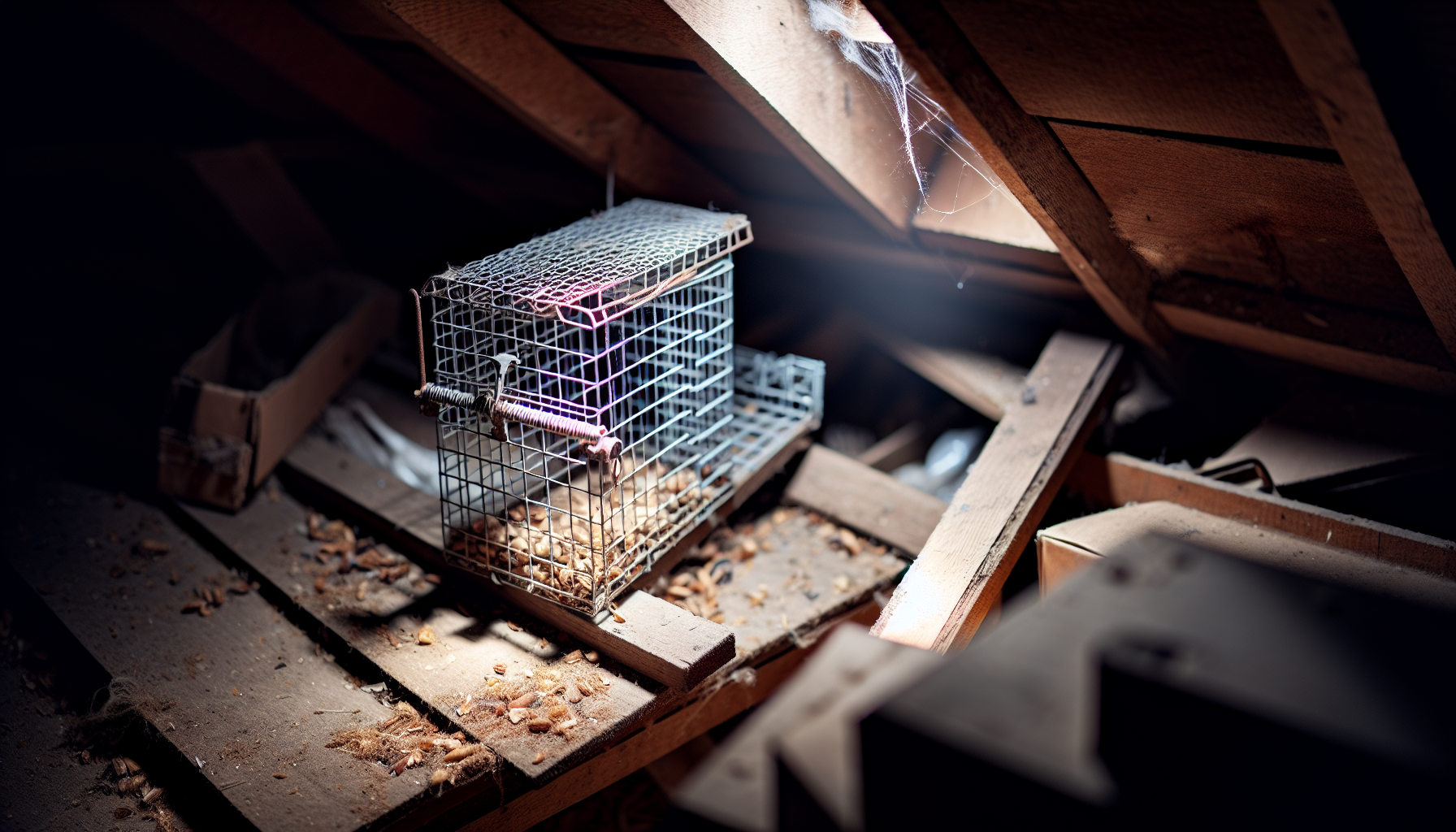 Setting up a squirrel trap in the attic