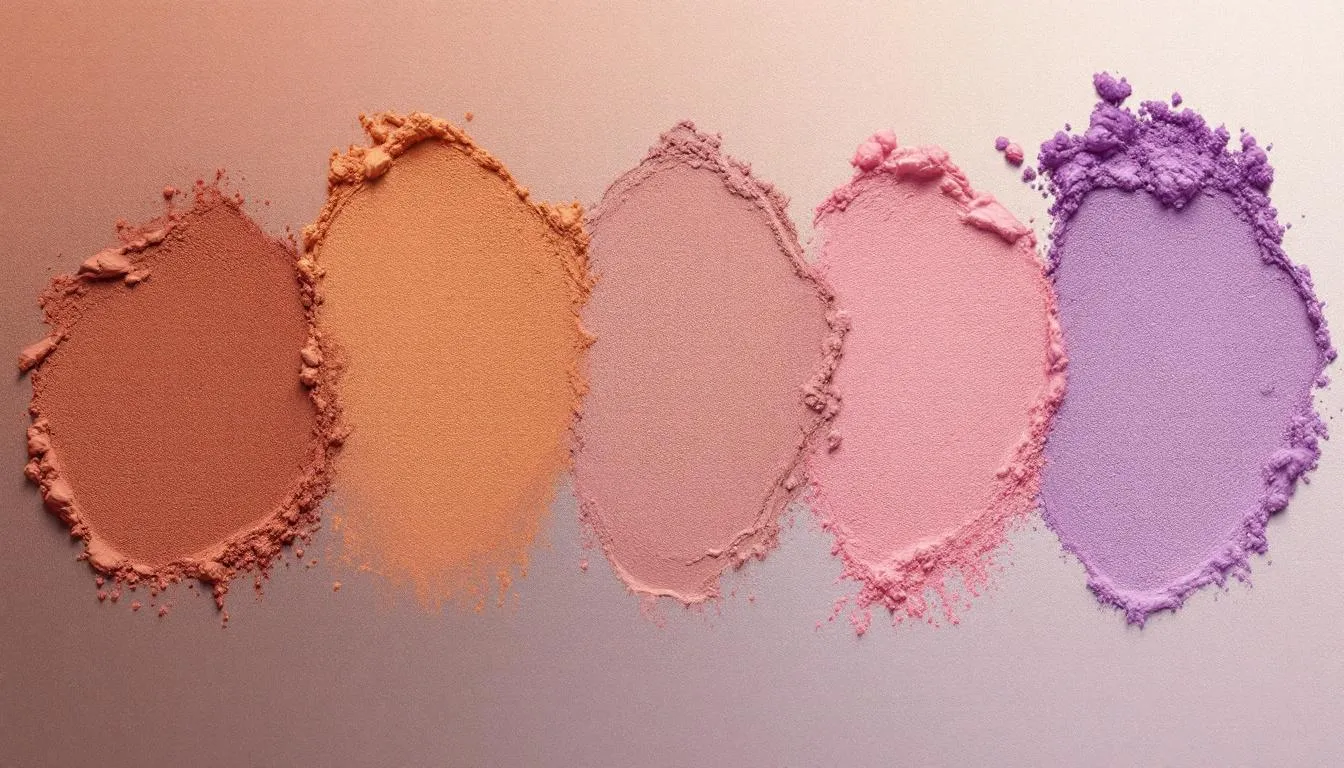 Una paleta de maquillaje que muestra una transición fluida de colores cálidos, como naranjas y rojos, a tonos fríos como azules y verdes, ilustrando la teoría del color y la colorimetría en el maquillaje. Esta variedad de tonalidades es ideal para resaltar diferentes tonos de piel y crear looks personalizados.