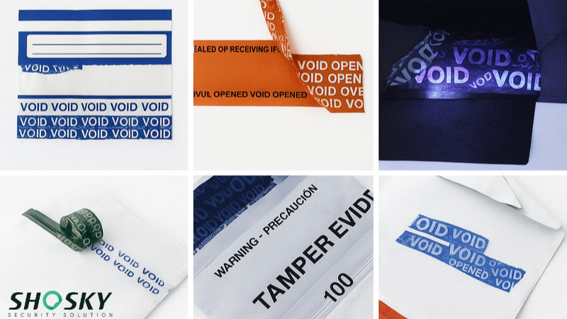 Various types of security bag tapes applied to different security bags