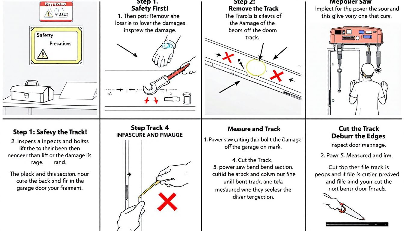 A step-by-step visual guide of fixing a bent garage door track.