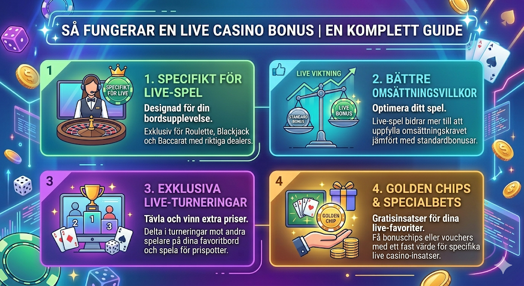 Live casino bonus förklarad – hur bonusar fungerar i live casino med bättre omsättningskrav och specialerbjudanden