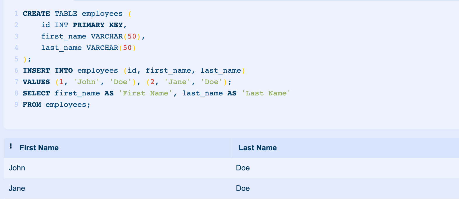 Example of how the AS statement works with SQL select