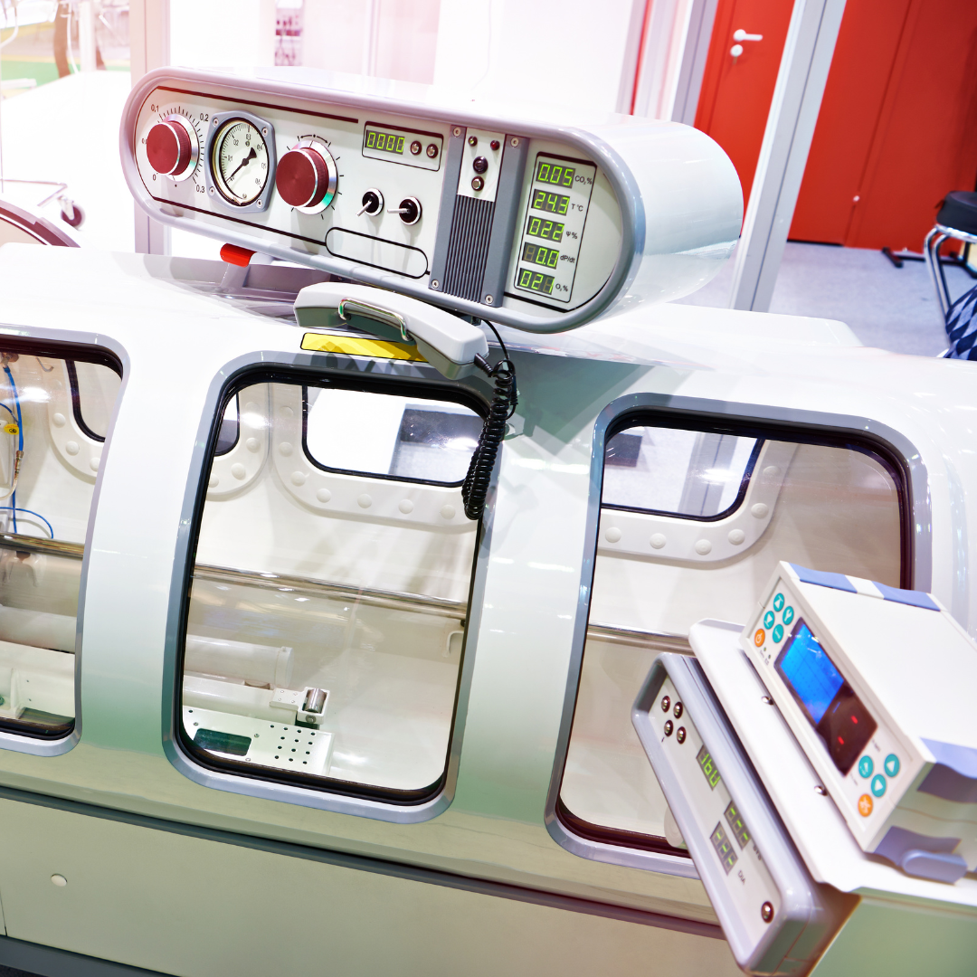 Image illustrating how Hyperbaric oxygen therapy involves breathing in pure oxygen at a pressure higher than normal atmospheric pressure.