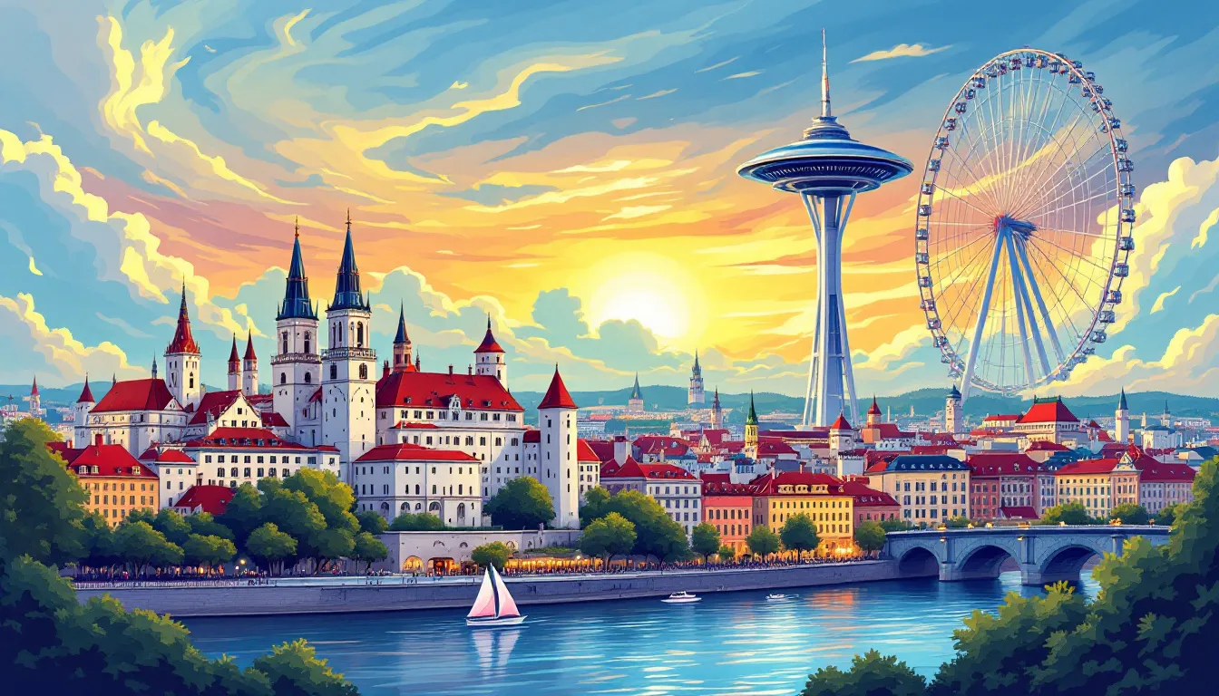 En malerisk udsigt over Bratislavas skyline, der viser dens pulserende atmosfære, perfekt til herreture.
