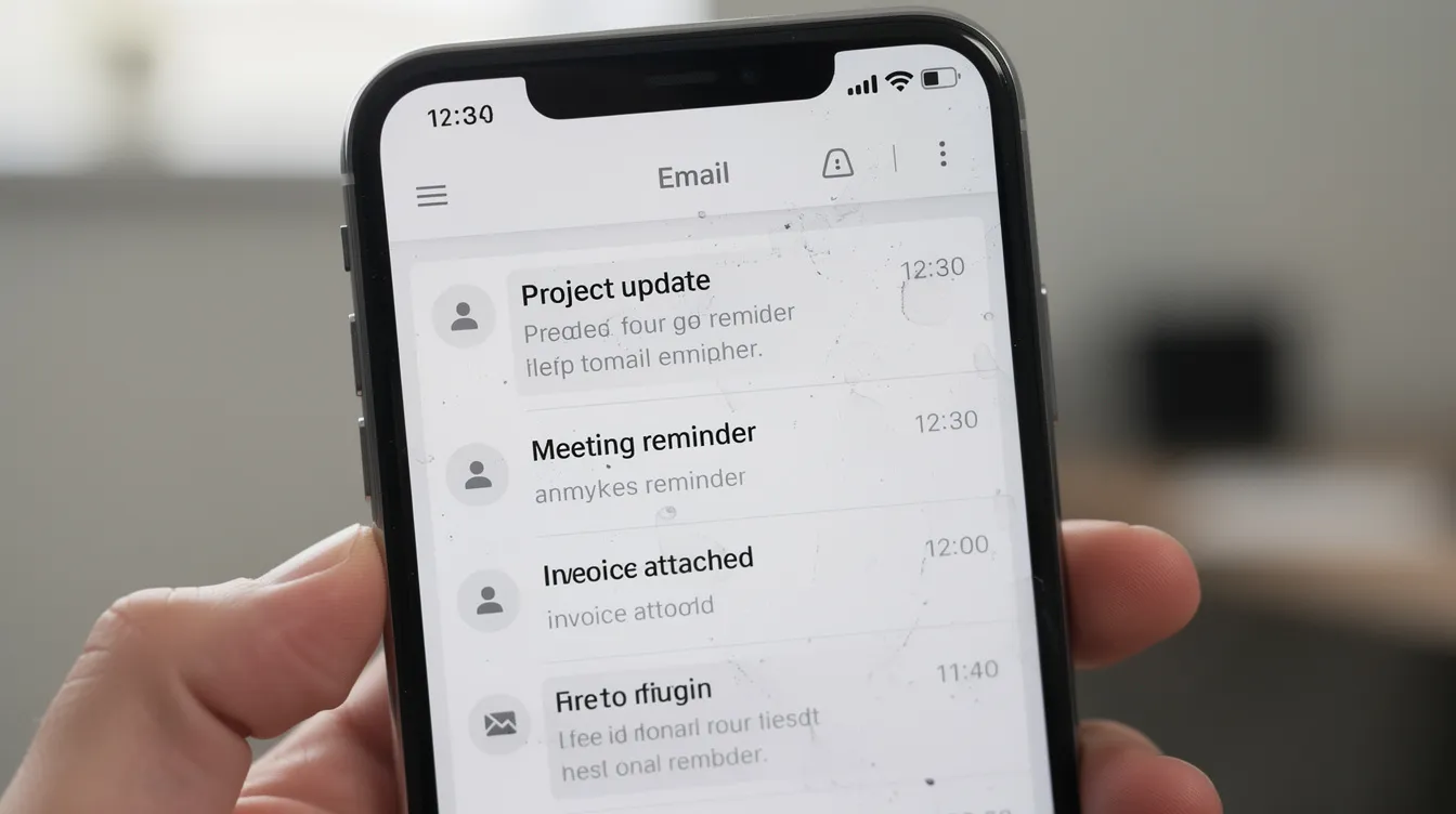 A close-up view of a smartphone screen displays multiple email notification previews in an inbox, showcasing various marketing emails aimed at engaging existing customers and driving sales through effective email marketing strategies. The notifications highlight key metrics, subject lines, and relevant communications tailored for the target audience.