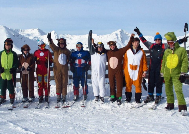 Snow boarders wearing Kigurumi