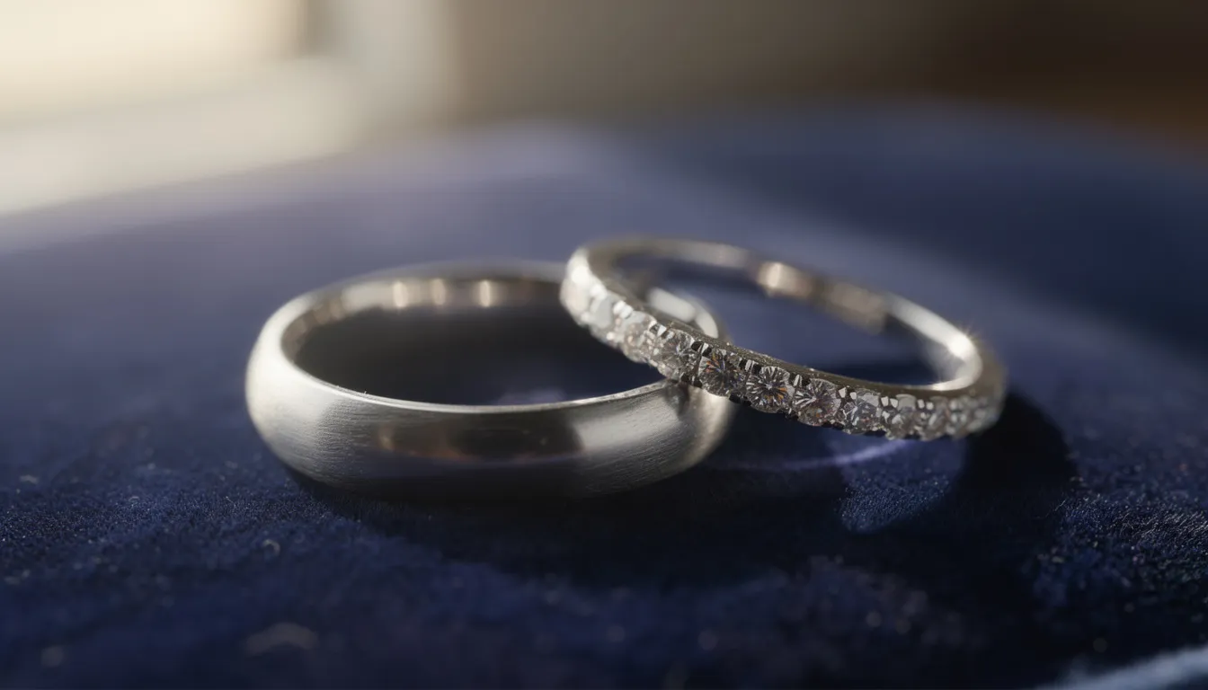 The image features a close-up of two elegant wedding rings resting on a soft, luxurious velvet surface, symbolizing the commitment and love shared between married couples. As you embark on your new marriage, it's important to consider your insurance needs, including health insurance options and coverage for medical expenses.