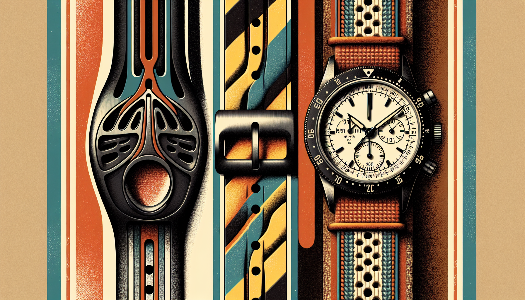 Illustration of modern and vintage rubber strap designs for different watch types