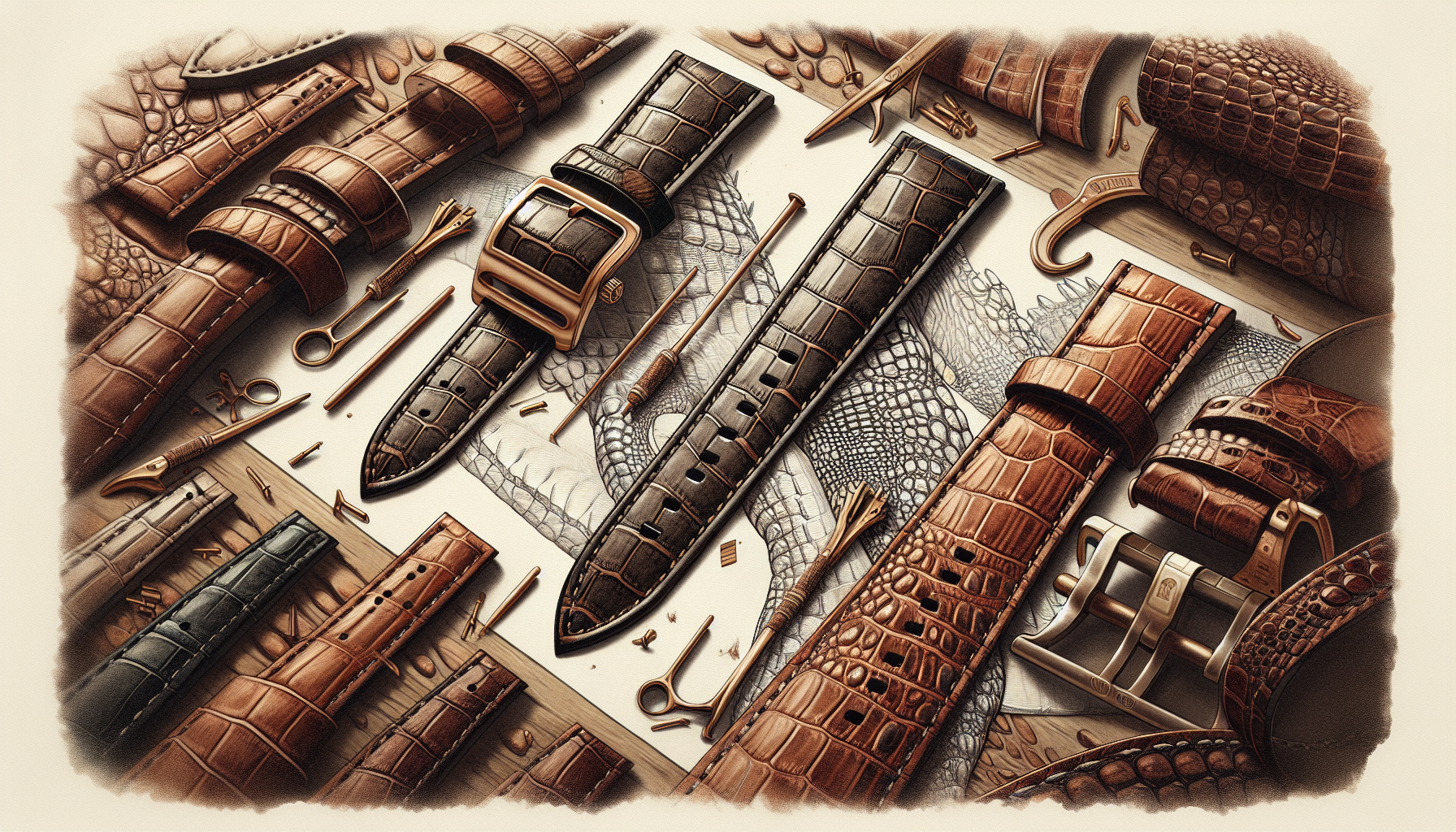 Illustration of stylish and comfortable crocodile watch straps