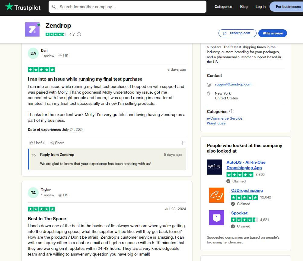 zendrop dropshipping operations positive reviews
