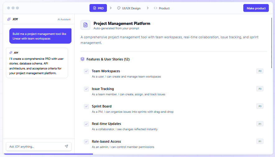 Image showing Omniflow user interface, emphasizing how easy it is for software developers to use Intelligent AI Chat to accomplish full stack developer work with artificial intelligence