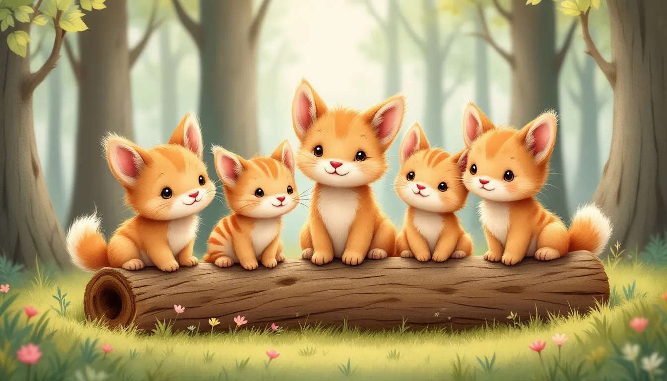 A group of chestnut kits, emphasizing their distinctive fur colors and patterns.