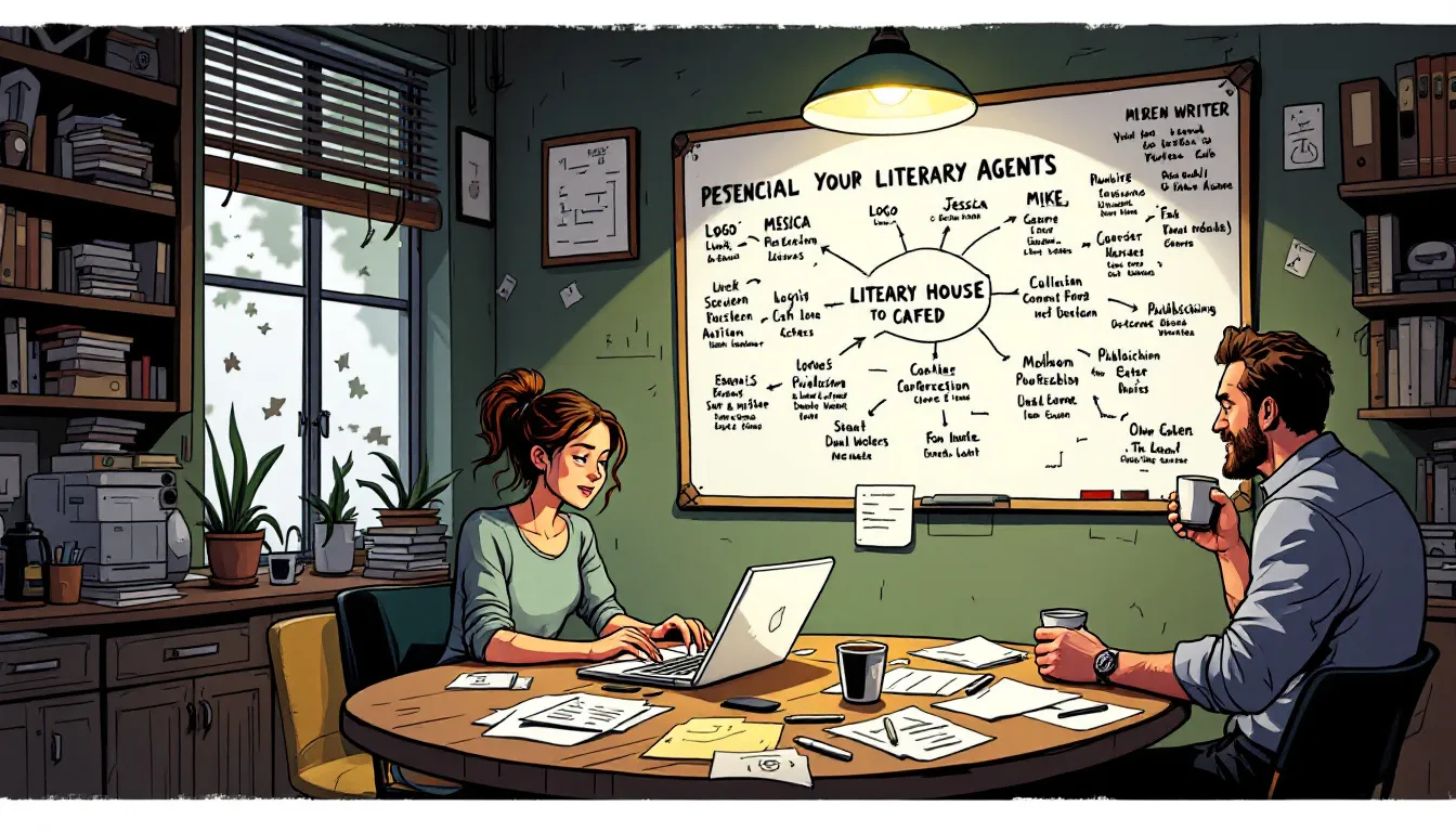 An illustration showing the process of researching potential literary agents.