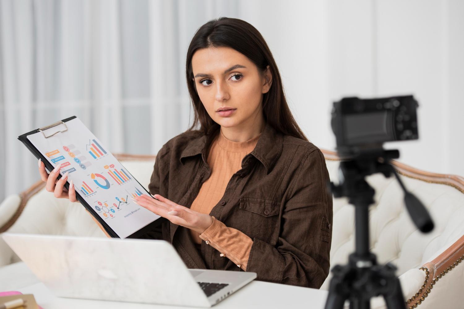 Woman actively searching for metrics.