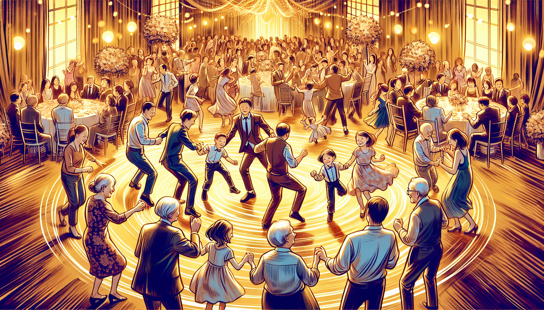 A lively dance floor at a wedding reception