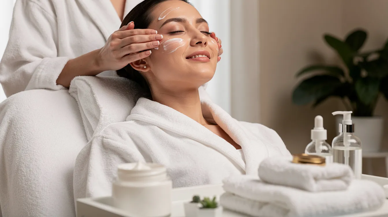 A patient is gently applying moisturizer to their face after receiving a xerf treatment, which aims to improve skin texture and firmness while addressing various skin concerns. The soothing application enhances their radiant skin and supports the body's natural healing response post-treatment.