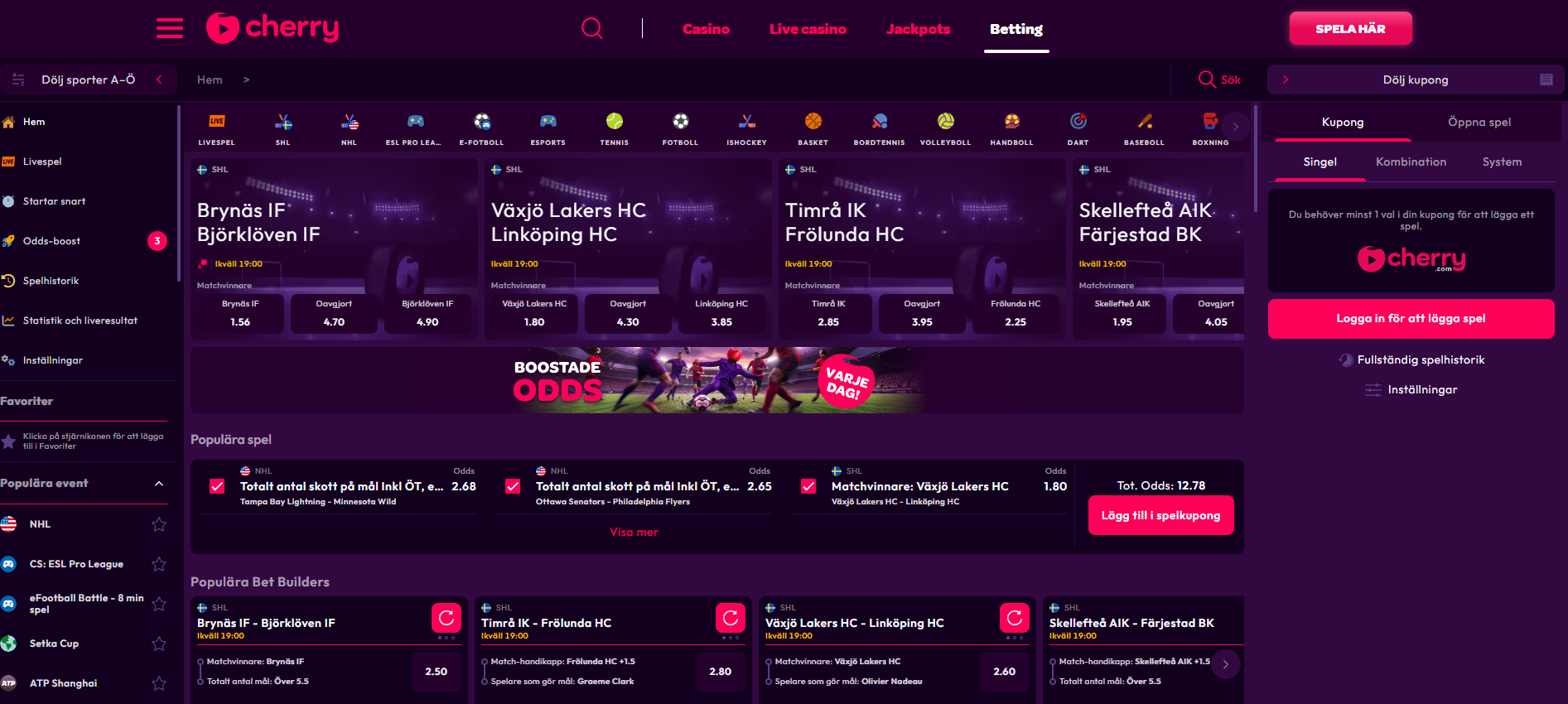 Betting och odds hos Cherry Casino
