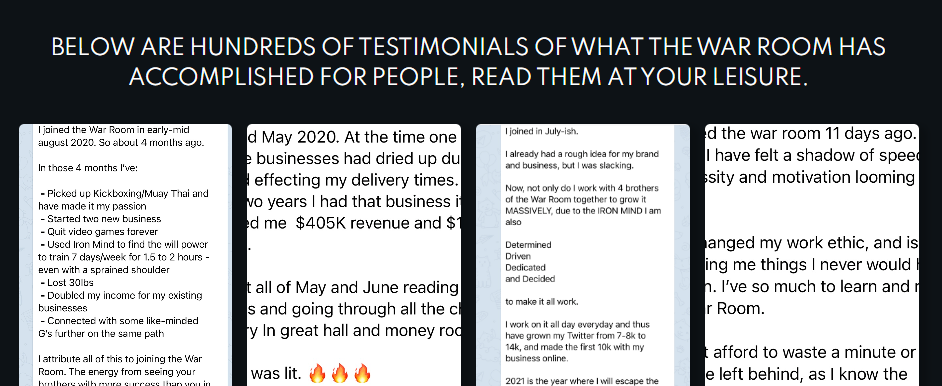 The War Room Testimonials from members on cobratate.com