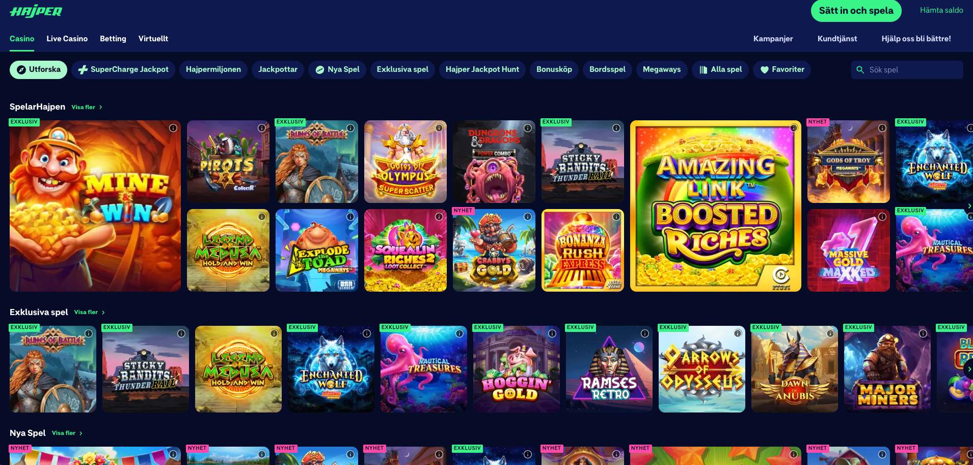 Hajper casino utbud slots