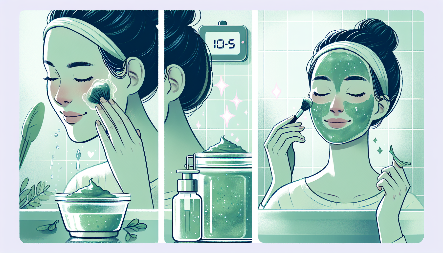 An illustration showing the proper steps for applying sea moss on the face