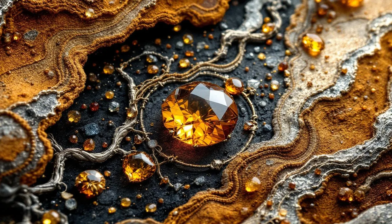 A collection of November birthstones including topaz and citrine.