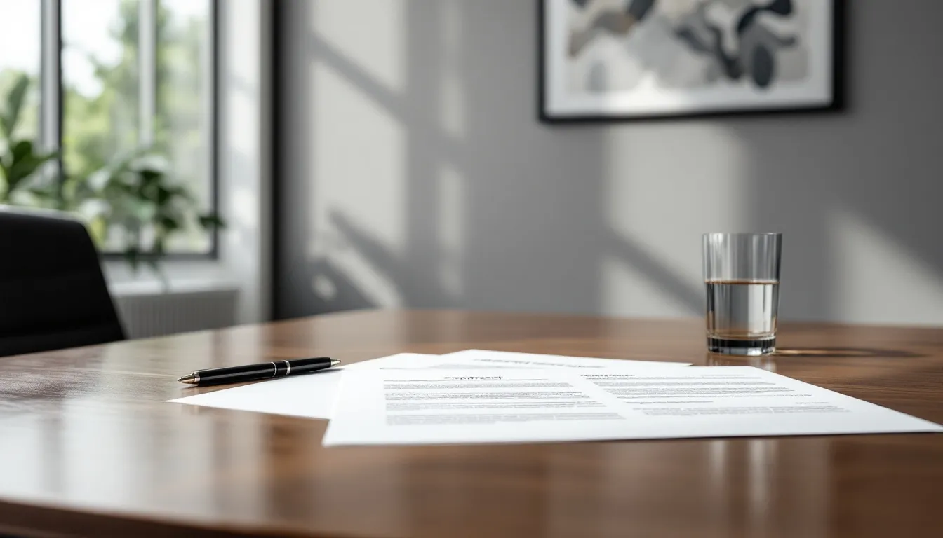 Documentos de contratos y acuerdos empresariales sobre una mesa.