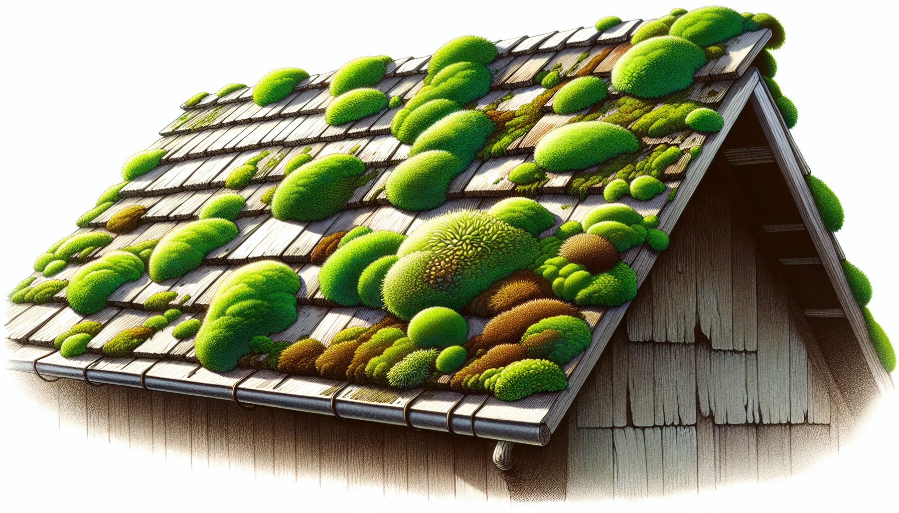 Illustration of a roof covered in green moss