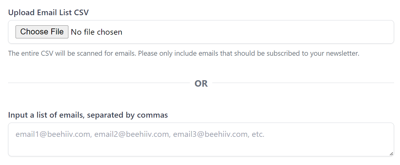 Upload email list to Beehiiv