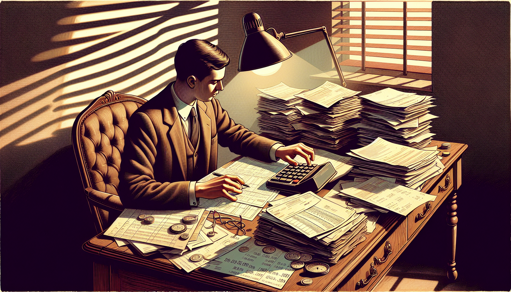 Illustration of a person reviewing financial documents and creating a budget