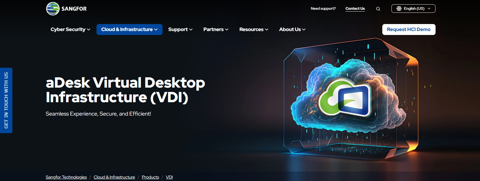 Sangfor aDesk VDI platform delivering secure virtual desktops, remote workforce access, and simplified IT management for small businesses.