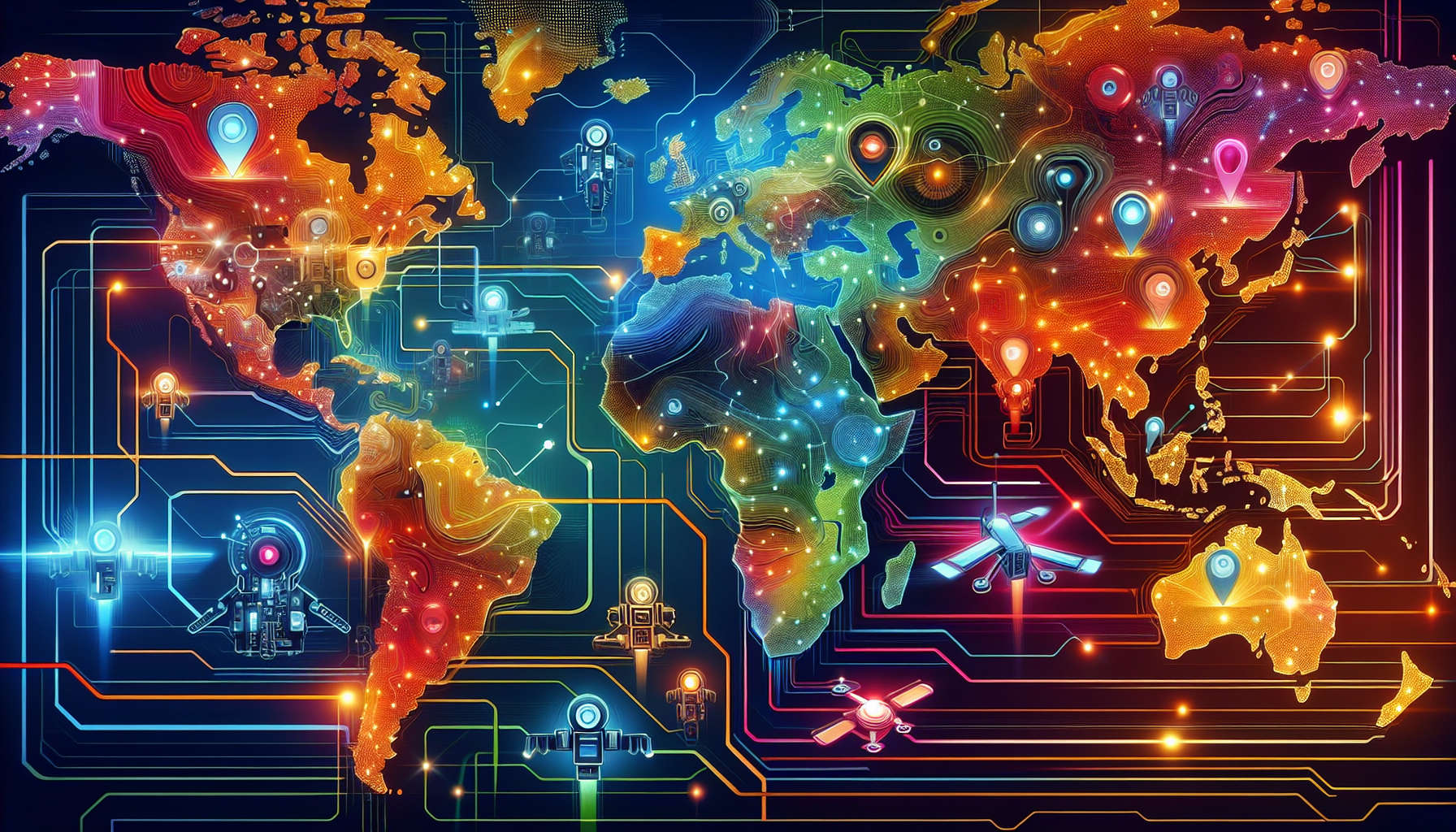 An illustration depicting the concept of nearshore robotics, highlighting its connection to nearby countries.