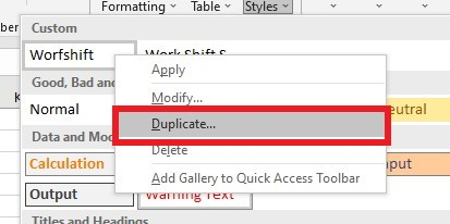 Duplicate option to make duplicate for the Cell Style.