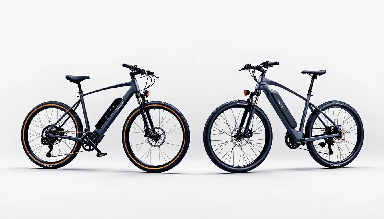 A comparison of high-end versus budget-friendly electric bikes, illustrating their differences.