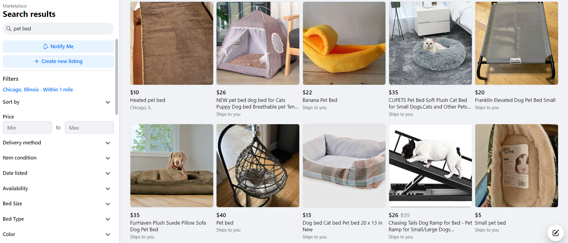 Facebook Marketplace pet beds