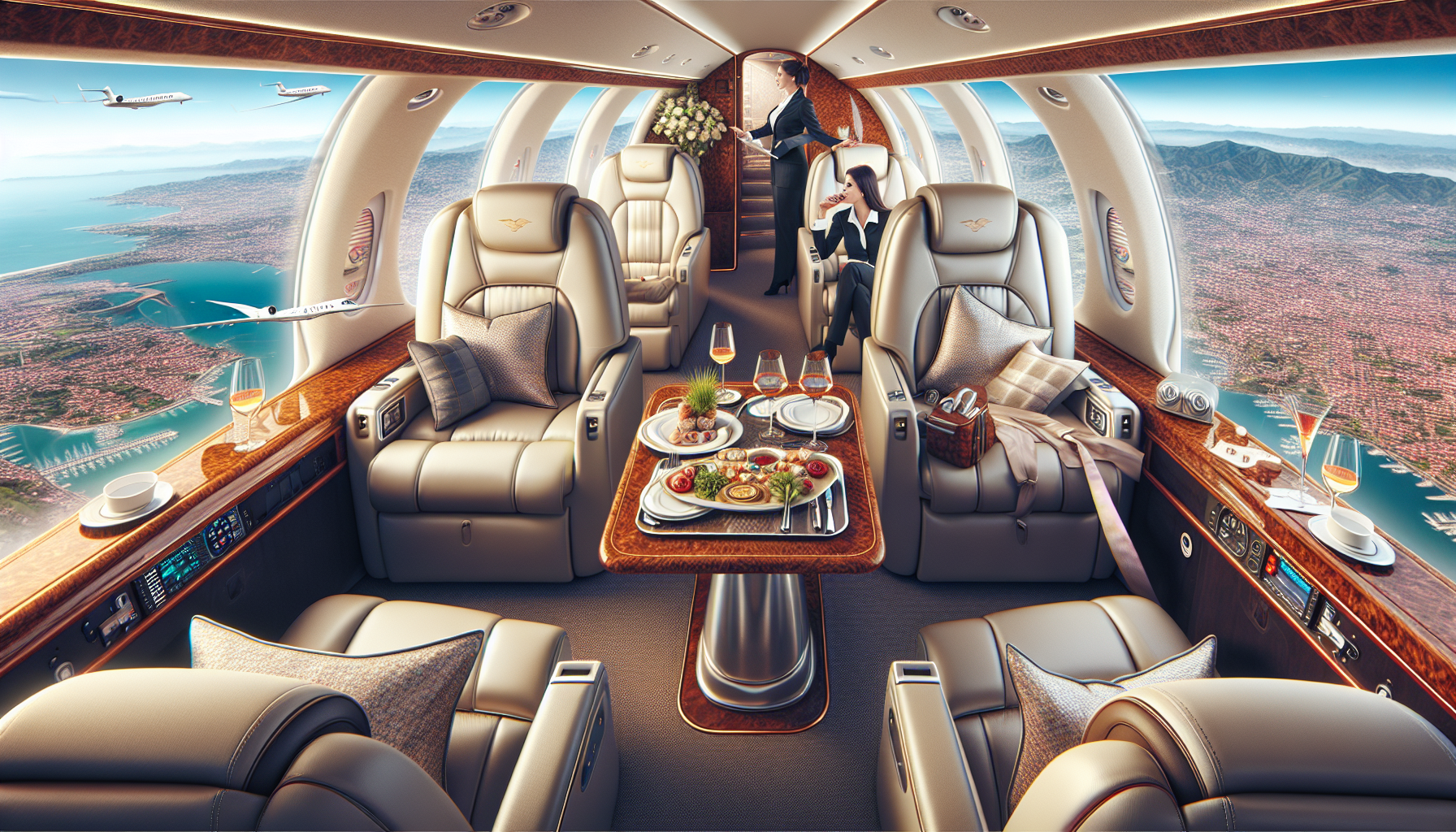 Luxurious in-flight amenities on private jet charter