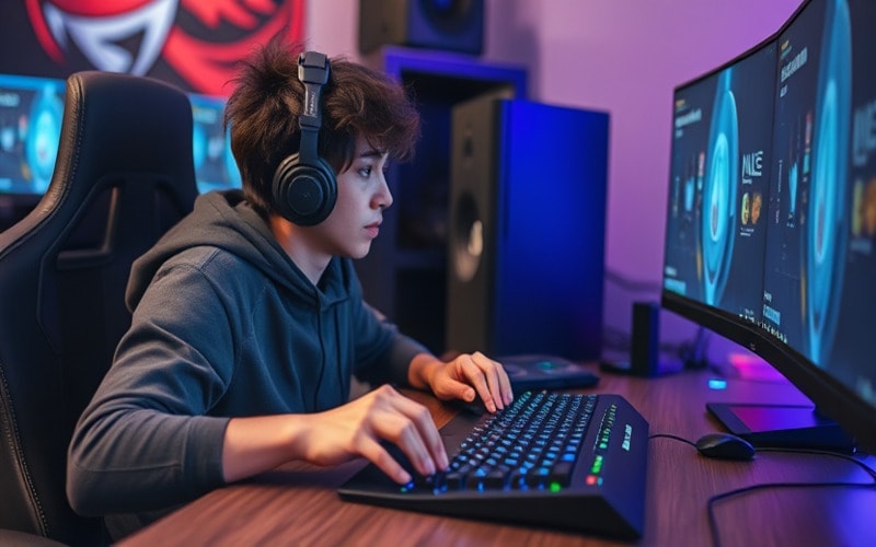 Gamer using rubber dome keyboard