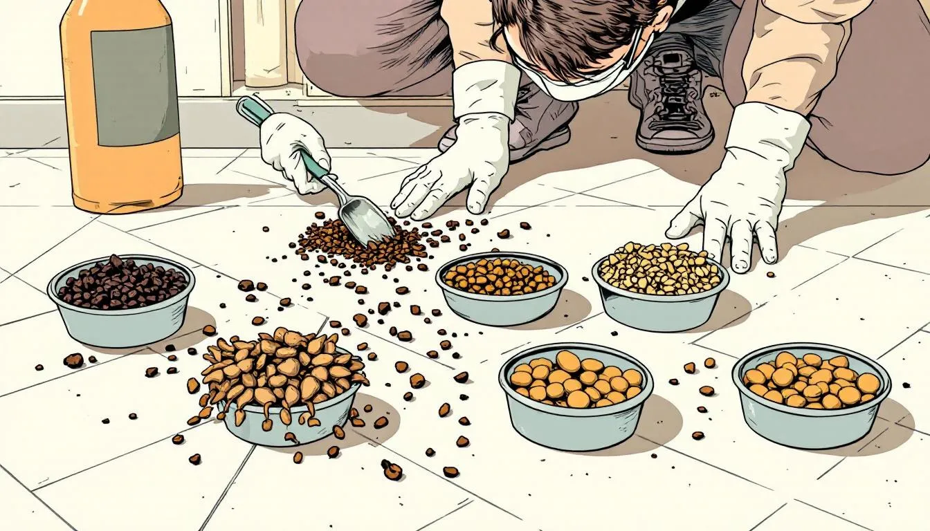 A person wearing protective gloves cleaning up rodent droppings to emphasize health risks associated with them.