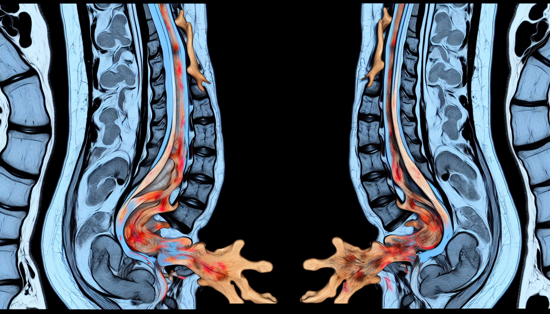 An MRI scan showing severe spinal stenosis