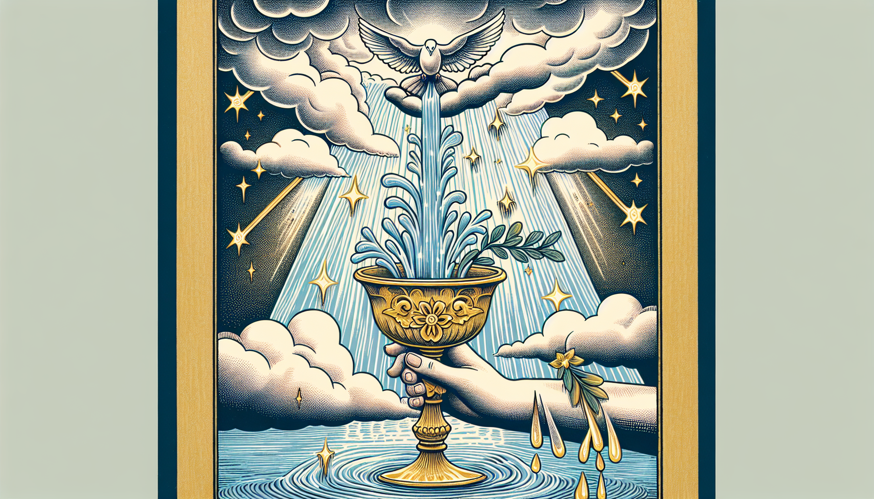 Illustration of tarot card Ace of Cups symbolizing new love