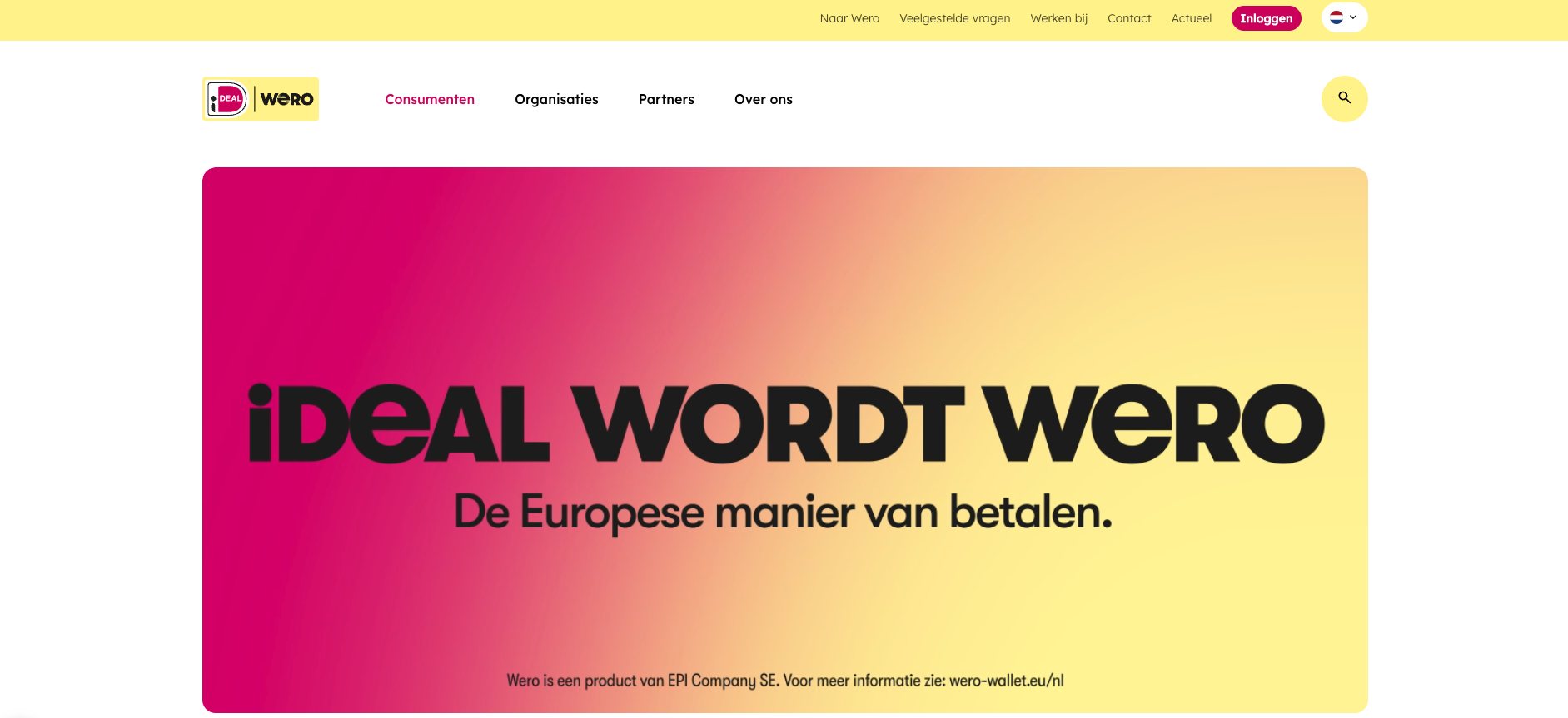 Website van iDEAL en Wero met de tekst ‘iDEAL wordt Wero’.